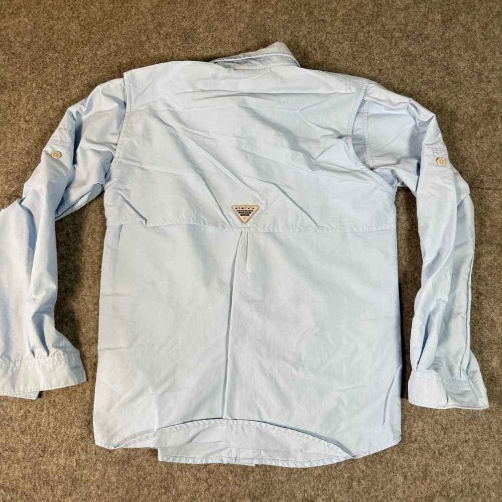 Columbia PFG Fishing Shirt Kids Medium 10/12 Blue Tamiami Long Sleeve UPF 40